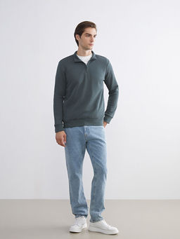Dik Yaka Uzun Kollu Erkek Kal?n Sweatshirt