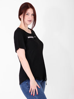 Футболка трикотажная черная удлиненная женская летняя - Almond фото 3