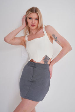 TRENDYOLMILLA Siyah Interlok Yuksek Bel Fermuarl? Mini Orme Etek TWOAW24ET00195 фото 5