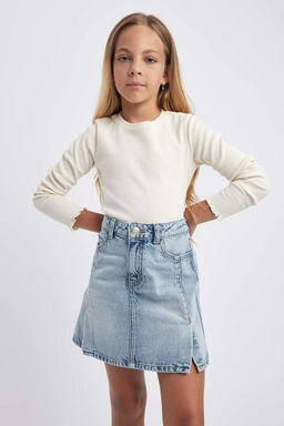 Футболка на бретельках в рубчик с длинными рукавами и круглым вырезом для девочек