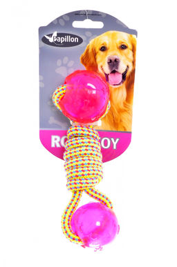 Игрушка для собак "Плетеная гантелька с двумя шариками", 17 см / Weaving rope toy with TRP 17cm 100 - 110 g, yellow/pink (3/48) 140848 140848