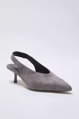 Gri Suet Sivri Burun Kad?n Kitten Topuklu Ayakkab? TAKAW26TO00012 - Trendyolmilla фото 3