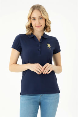 Женская темно-синяя базовая футболка с воротником-поло Неожиданная скидка в корзине - U.s. polo assn фото 2