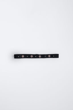 ELASTIC HEADBAND WITH RHINESTONE FLOWERS