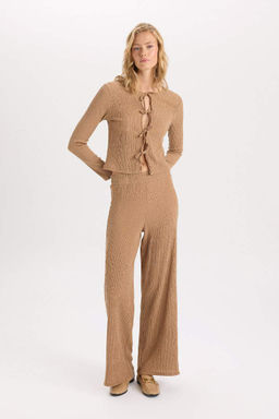 Широкие брюки Широкие брюки Базовые прямые мятые брюки с гибкой талией - Defacto фото 3