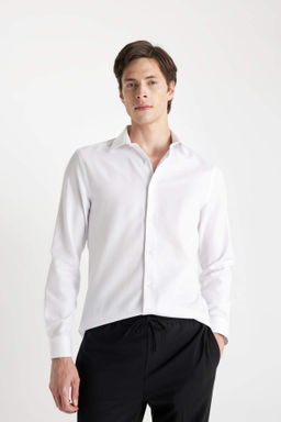 Slim Fit Dar Kesim Polo Yaka Oxford Basic Duz Uzun Kollu Gomlek - Defacto фото 9