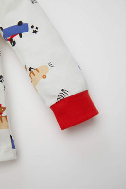 Пижамный комплект из чесаного хлопка с длинными рукавами и принтом для маленьких мальчиков - Defacto фото 4