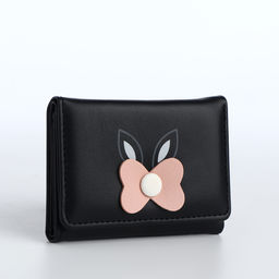 Кошелёк «Цветочек», маленький, для девочки, на кнопке, чёрный