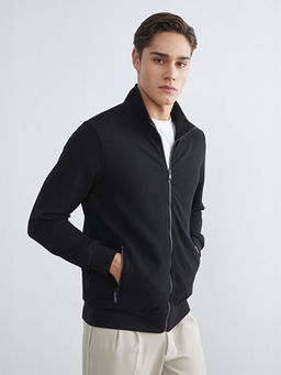 Standart Kal?p Dik Yaka Erkek Fermuarl? Sweatshirt