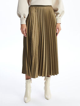 Beli Lastikli Saten Kad?n Pileli Etek