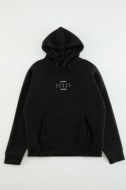 Siyah Regular Fit/Normal Kesim Kapusonlu Reflektor Yaz? Bask?l? Sweatshirt TMNAW24SW00030 - Trendyolmilla фото 3