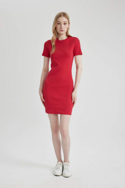 Coool Bodycon Vucudu Saran Bisiklet Yaka Fitilli Kaskorse K?sa Kollu Mini Elbise - Defacto фото 6