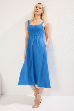 TRENDYOLMILLA Siyah Etegi Belden Ac?lan Gipeli Midi Dokuma Elbise TWOSS25EL00282  фото 6