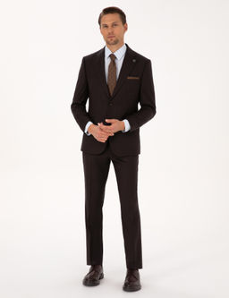 Kahverengi Slim Fit %100 Y_n Tak_m Elbise