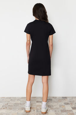 TRENDYOLMILLA Saks %100 Pamuk Cep Detayl? Bisiklet Yaka K?sa Kol Orme T-shirt Elbise TWOSS24EL00120  фото 5