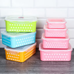 Салатник квадратный 4 штуки с крышками Горох / ZH-023 /уп 48/ - Галеонтрейд фото 6