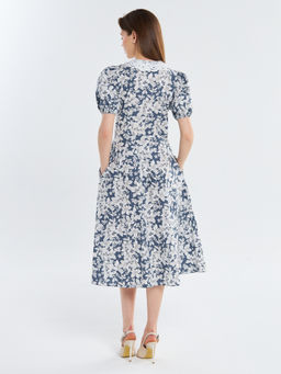 Платье из хлопка с кружевным воротником OD-948-2 белые цветы на синем