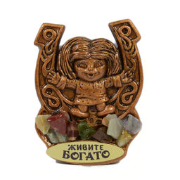 Магнит с самоцветами "Кузя в подкове малый" 45*65мм Радуга камня