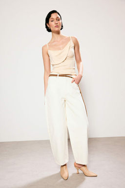 Trendyol Studio Ekru Dikis Detayl? Yuksek Bel Barrel Jeans TWOSS26JE00257 - Trendyolmilla фото 3