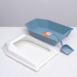 Туалет для кошек фигурный с бортом с совком, 54 х 38 х 20 см, бело-розовый - Пижон фото 6