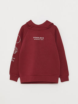 Kap??onlu Bask?l? Uzun Kollu Erkek ?ocuk Sweatshirt
