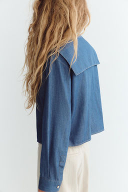 DENIM-EFFECT PETER PAN COLLAR SHIRT - Zara фото 3