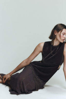 COMBINED VELVET BEADED FRINGED DRESS - Zara фото 2