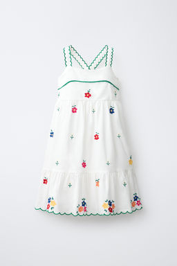 VESTIDO BORDADO FLORAL / Blanco / Verde - Zara фото 2