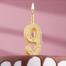 Цена за 2 шт. Свеча для торта цифра «Золотой узор», 10.2 см, цифра 9