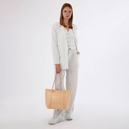 Сумка-шопер женская на молнии, размер 40×14×19 см, однотонная, бежевая