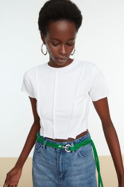 Beyaz %100 Pamuk Nervur Detayl? Fitted/Vucuda Oturan Bisiklet Yaka Orme Bluz TWOSS21BZ2050 - Trendyolmilla фото 4