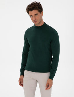 Ye_il Slim Fit Yar_m Bal_k__ Yaka Basic Triko Kazak