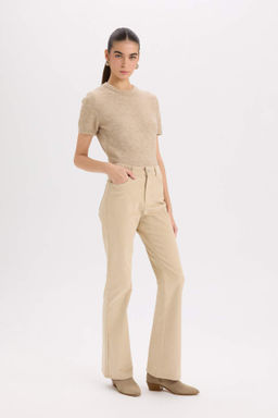 Flare Fit Cepli Yuksek Bel Ispanyol Paca Fitilli Kadife Pantolon - Defacto фото 2