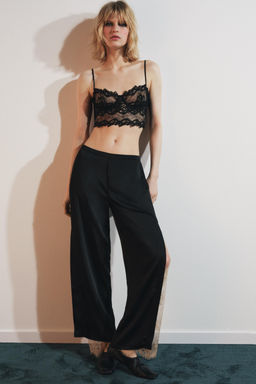 SATIN TROUSERS WITH LACE VENTS