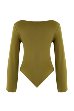 Yag Yesil Degaje Yaka Asimetrik Fitted/Vucuda Oturan Orme Bluz TWOAW26BZ00283 - Trendyolmilla фото 2