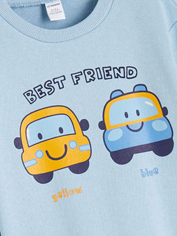 Bisiklet Yaka Bask?l? Erkek ?ocuk Sweatshirt