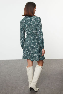 Trendyolmilla Yesil Kusakl? Sal Desen Astarl? Mini Dokuma Gomlek Elbise TWOAW25EL00163 фото 5