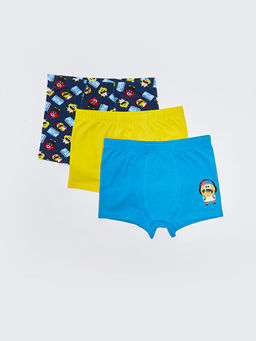 Bask?l? Pamuklu Erkek ?ocuk Boxer 3l?