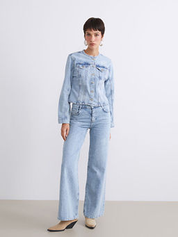 Bisiklet Yaka Kad?n Jean Ceket