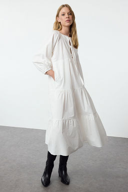 TRENDYOLMILLA Beyaz Rahat Kal?p Fiyonklu Midi Dokuma Elbise TWOAW25EL00329 фото 7