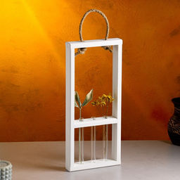 Кашпо деревянное 18540 см с 3 колбами 15 см Рамка Экстра, ручка, белый Дарим Красиво