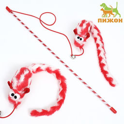 Дразнилка-удочка Мышь с длинным хвостом, красная