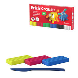 Цена за 1 шт. Пластилин классический ErichKrause Jolly Friends 6 цветов со стеком, 108 г (в коробке 6 шт)