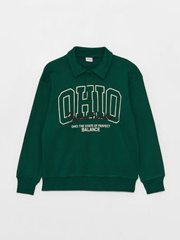 Rahat Kal?p Polo Yaka Bask?l? Erkek ?ocuk Sweatshirt