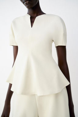 TOP PEPLUM MANGA ABULLONADA / Crudo medio - Zara фото 3