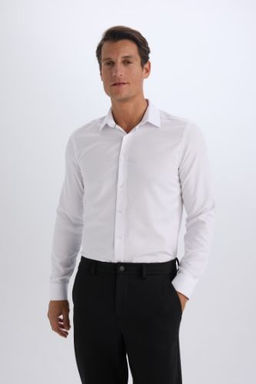 Slim Fit Dar Kesim Polo Yaka Oxford Basic Duz Uzun Kollu Gomlek