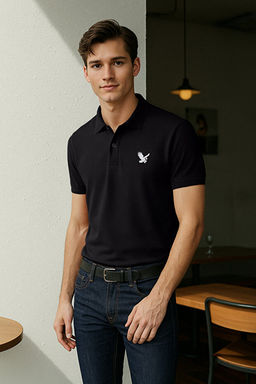Siyah Regular/Normal Kesim Kartal Nak__ Detayl_ Polo Yaka T-shirt TMNSS25PO00017 - Trendyolmilla фото 2