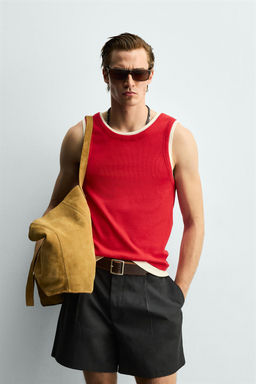 CAMISETA TANK RIB DOBLE / Blanco / Rojo