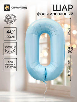 Цена за 2 шт. Воздушный шар фольгированный 40" "0" небесно-голубой цвет
