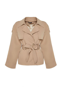 Bej Oversize Genis Kesim Kemerli Trenckot TWOAW24TR00011